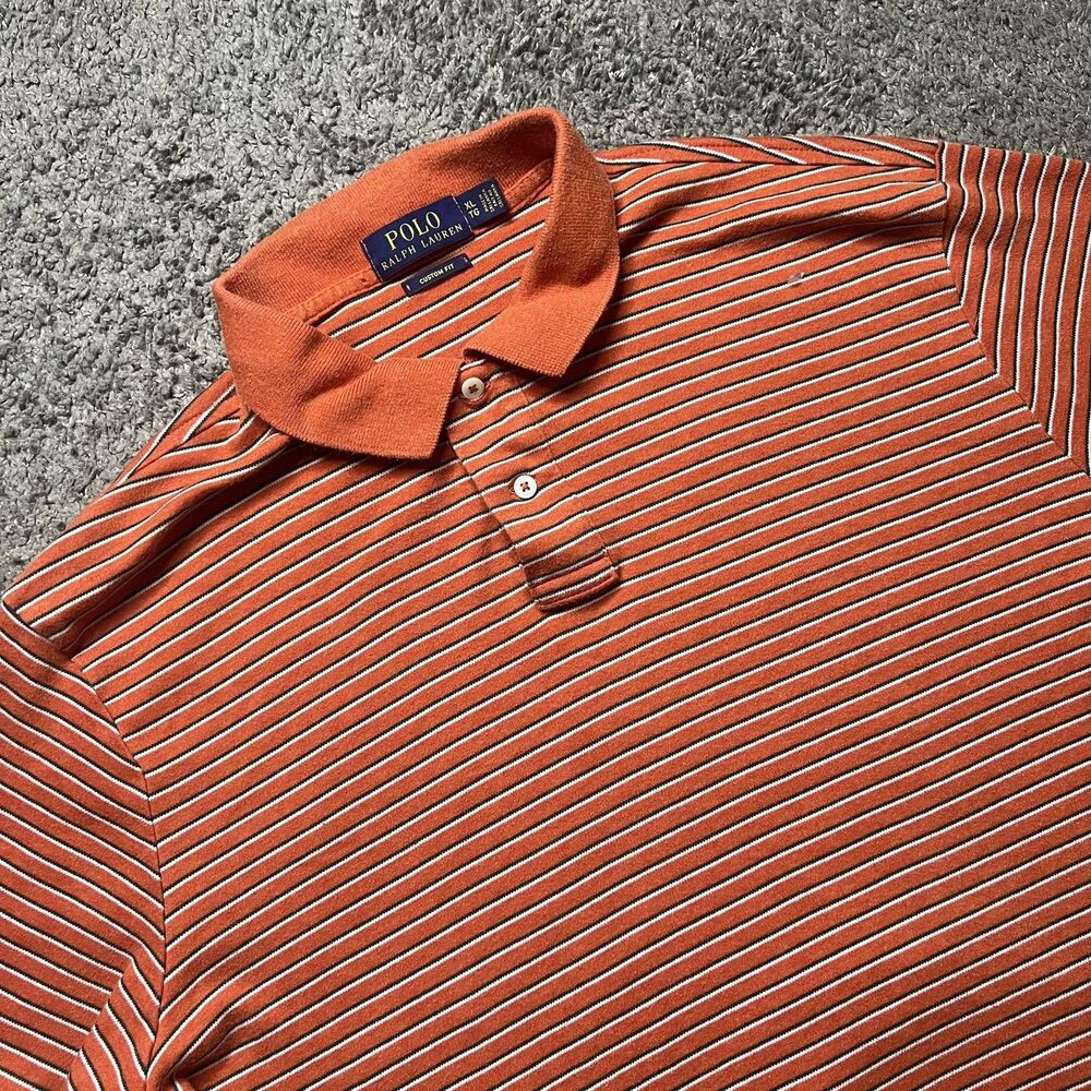 Ralph Lauren Custom Fit‎ Orange Striped Mens Polo Shirt Size XL
